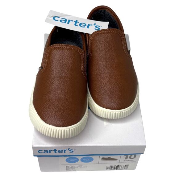NEW Carters Toddler Faux Leather Casual SNEAKERS SHOES Boys 10 Saddle Brown Box - Picture 3 of 9